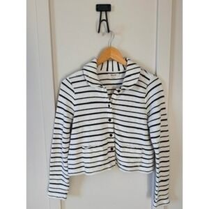 Madewell Striped Button Front Cardigan Sweater Ivory Navy Blue Sz Small Pocketed